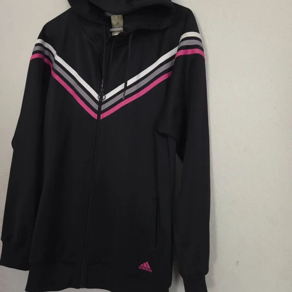Adidas Essentials Warm-Up Slim 3 Striped Track Jacket Size XL - Black / Pink - Picture 3 of 8